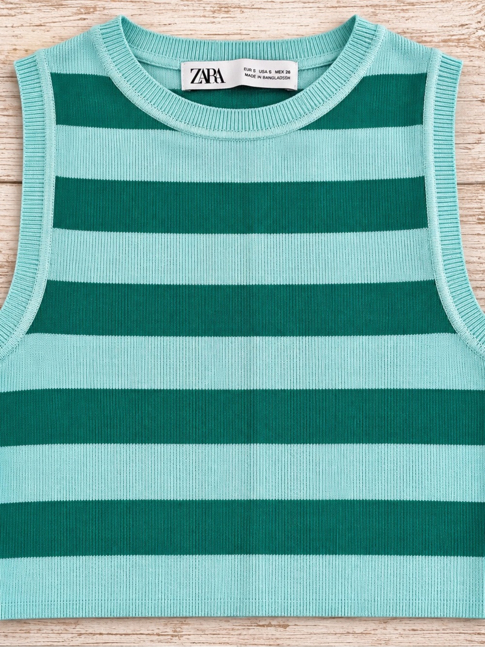 Zara Womens Mint & Teal Striped Cropped Knit Tank Sz S